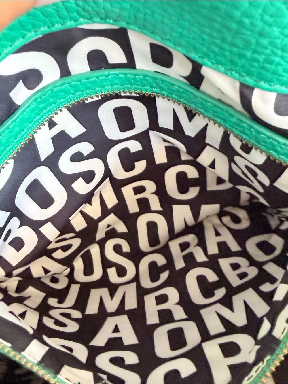 Marc Jacobs Green Pebbled Leather Backpack Top Handle Bag with Gold Plate Zip